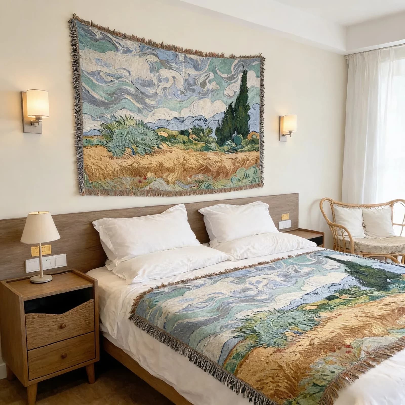 Vævet tæppe i Van Gogh-stil til sofa og vægdekoration