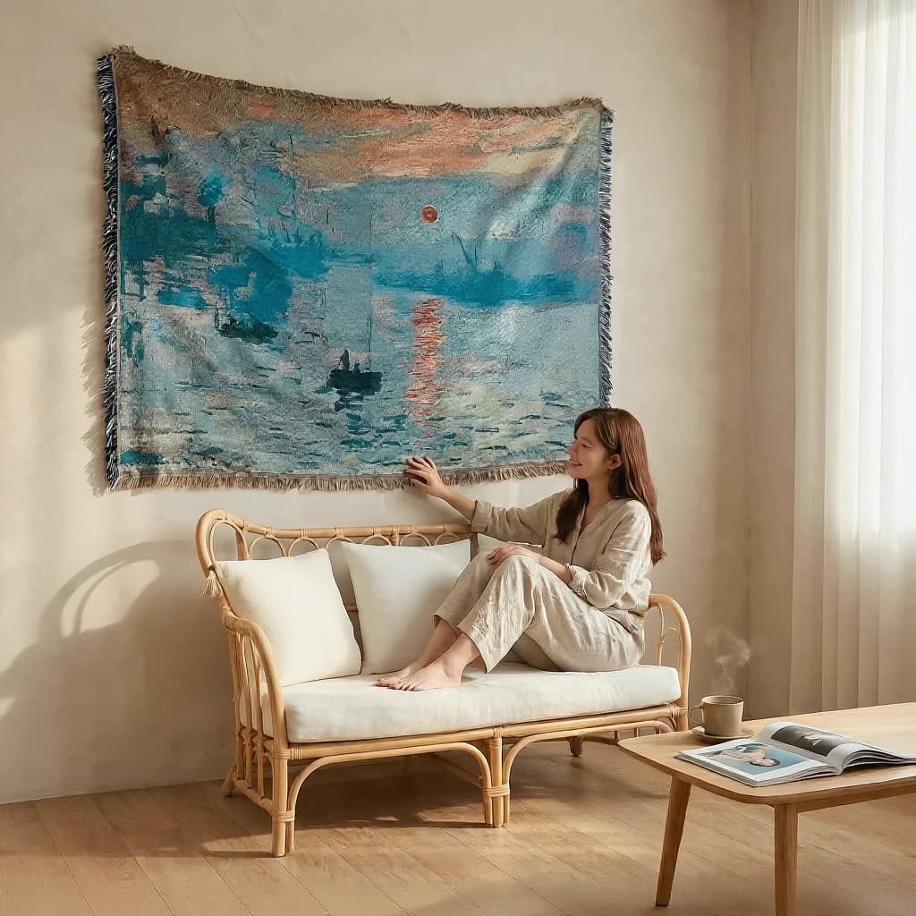 Tapestry tæppe i oliemaleri-stil til sofa og vægdekoration
