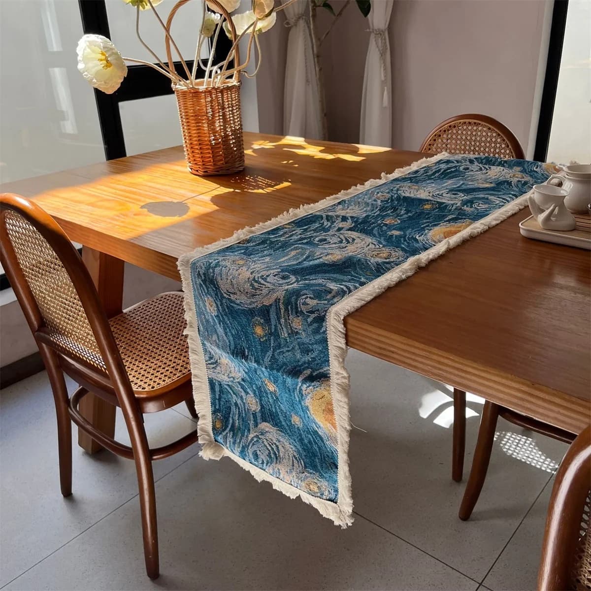 Bordløber og dug med jacquard-vævning, Stjernedragt-mønster