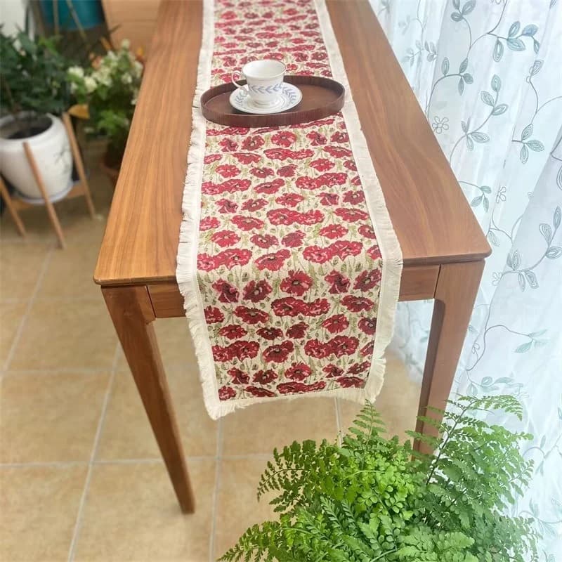 Country Style Bordløber Bomuldsblanding Blomstermotiv