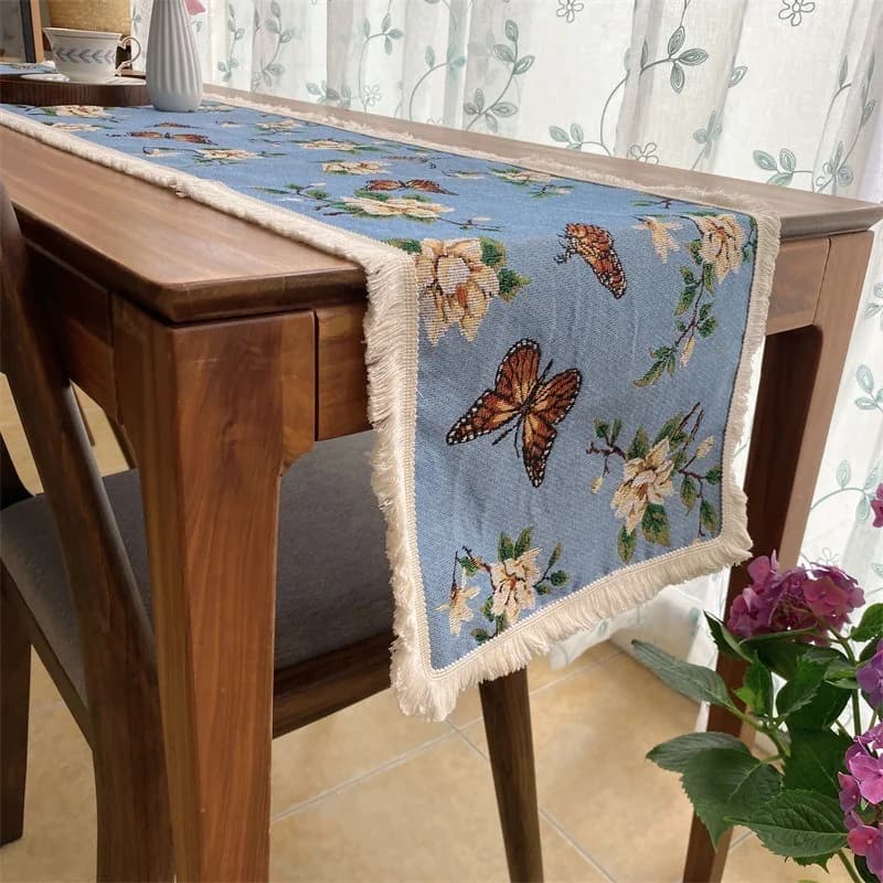 Amerikansk country-stil bordløber med sommerfugle- og blomstertryk