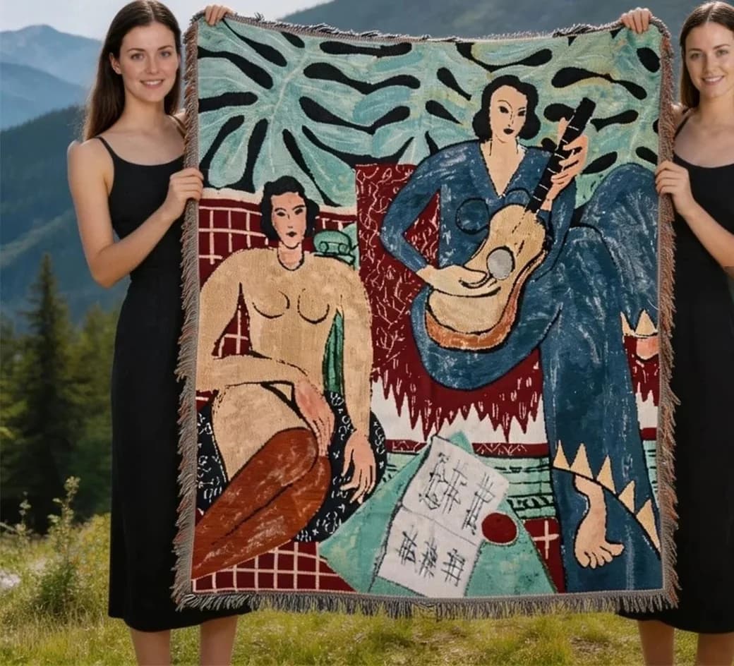 Vævet tapestrytæppe i Matisse-stil til vægdekoration