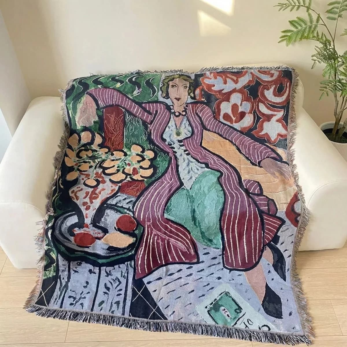 Vævet tapestrytæppe i Matisse-stil til vægdekoration