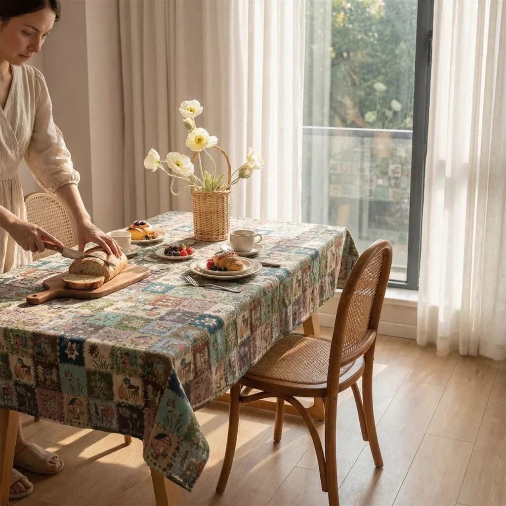 Amerikansk landstil jacquard bordløber med blomstermotiv