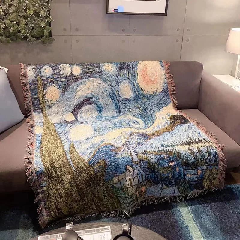 Van Gogh Stjernenatten sofa-tæppe i bomuldsblanding dekorativt betræk