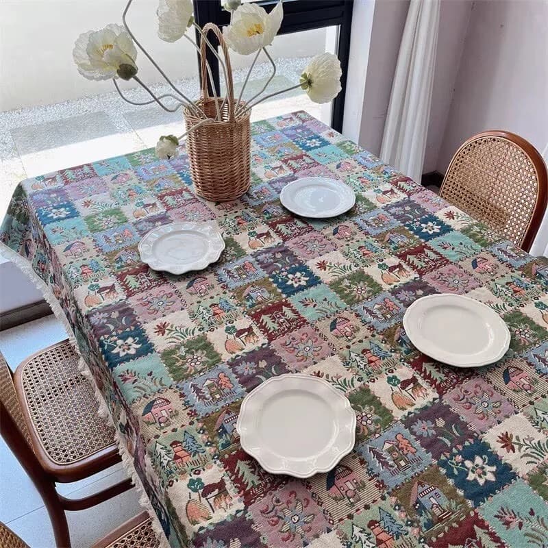 Rustik Blomstret Jacquard Bordløber og Borddug Dekoration