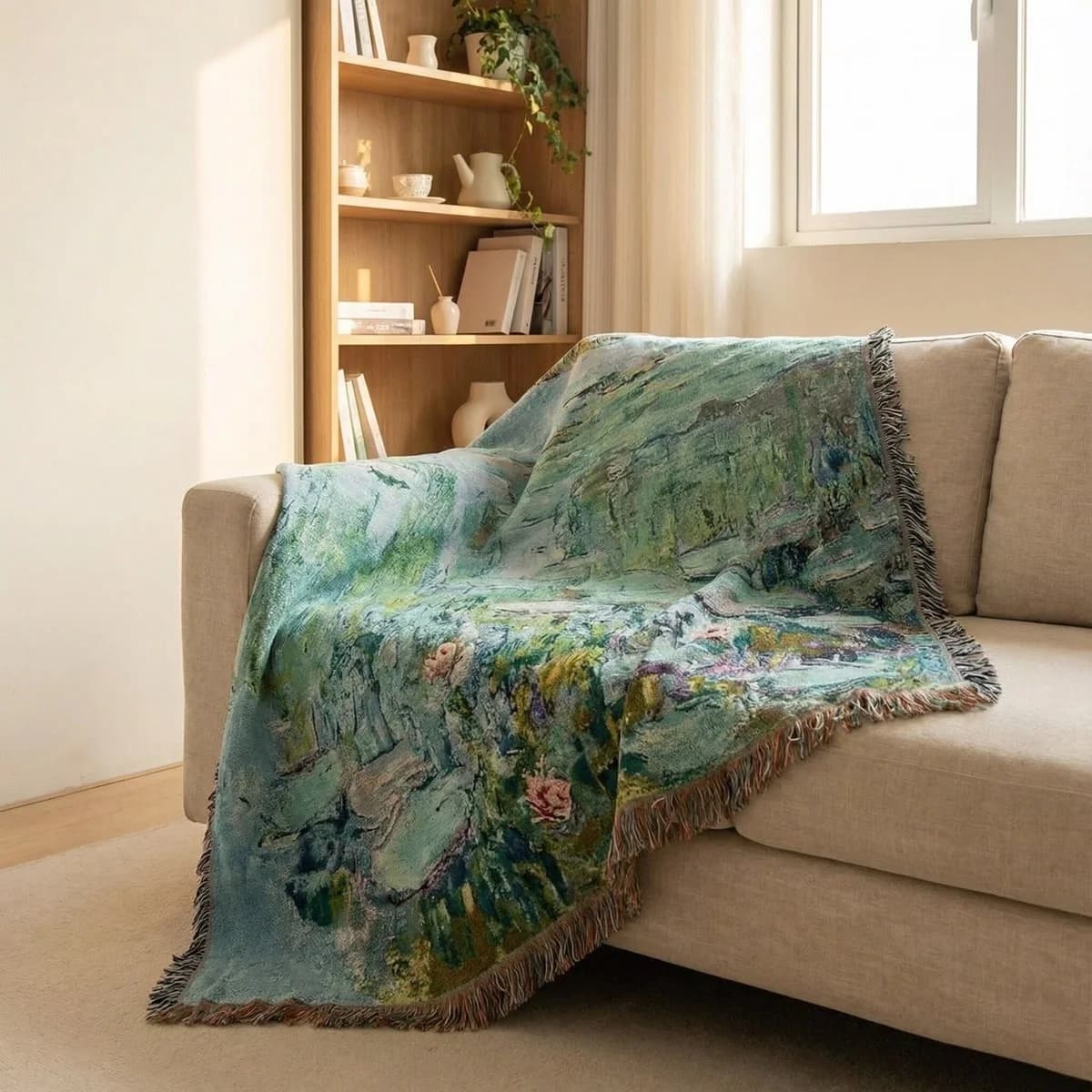 Tæppe med impressionistisk kunst til sofa og vægdekoration