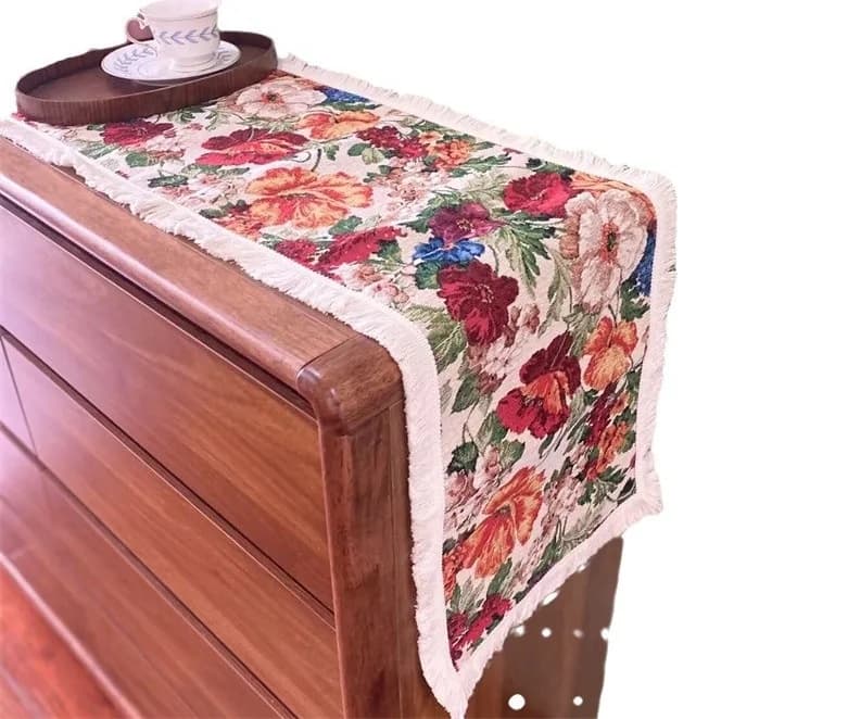 Country Style Bordløber Bomuldsblanding Blomstermotiv