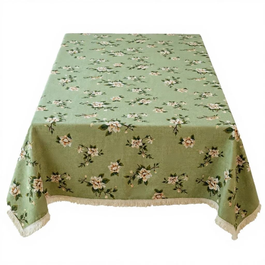Rustik jacquard bordløber og dug med blomstermotiv