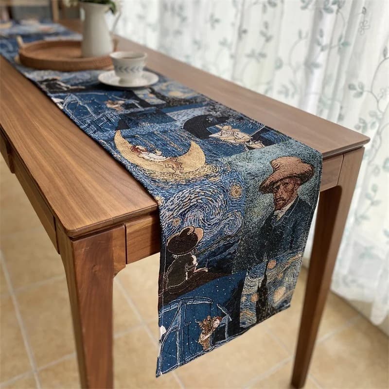 Bordløber i Van Gogh-stil i bomuld og hør til boligindretning