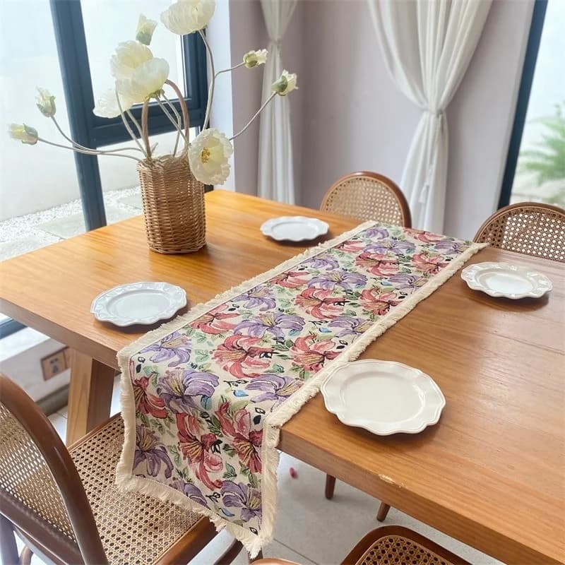 Amerikansk Country Jacquard Bordløber med Blomstermotiv