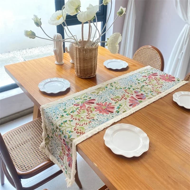 Amerikansk Country Jacquard Bordløber med Blomstermotiv