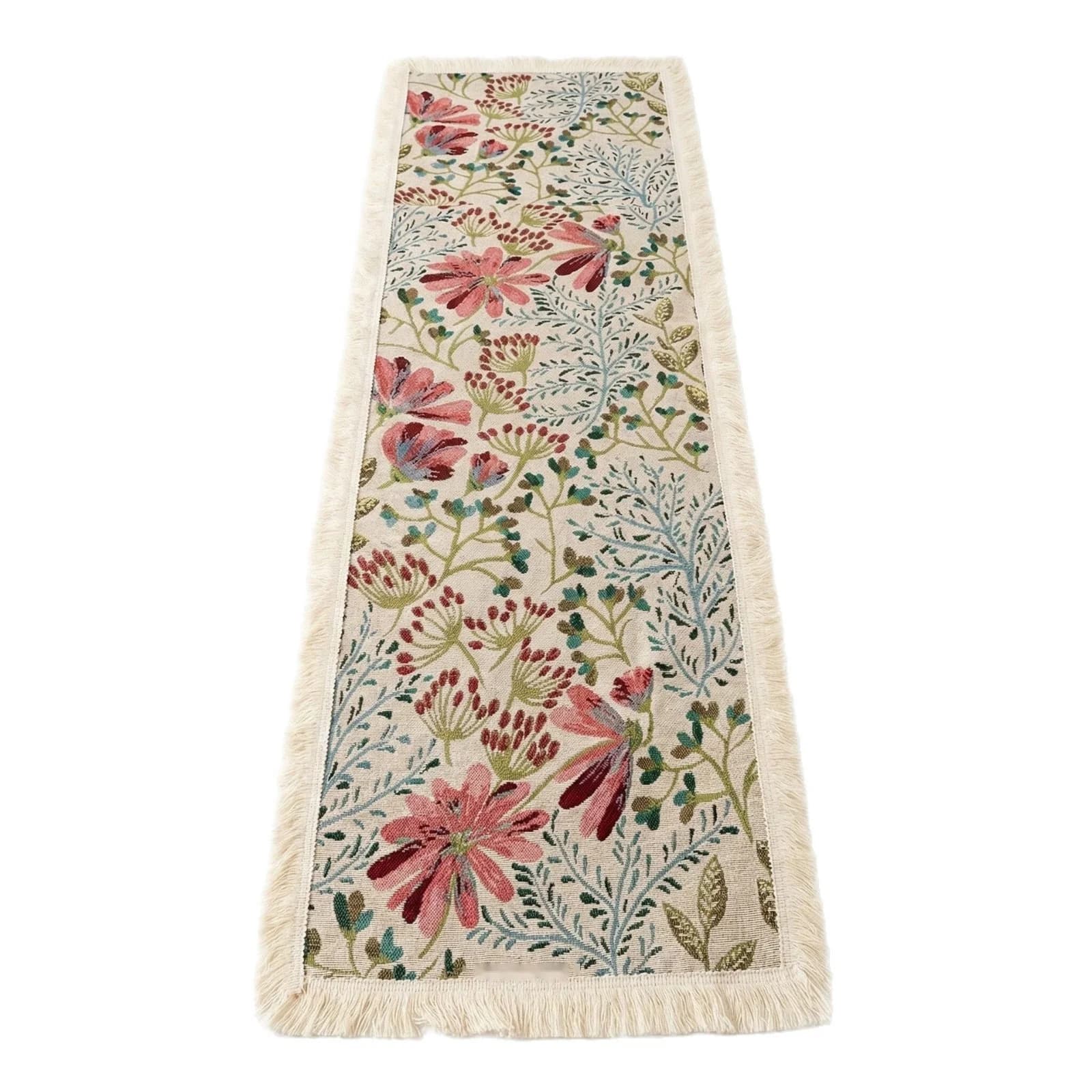 Jacquard-bordløber i bomuldsblanding med blomstermønster