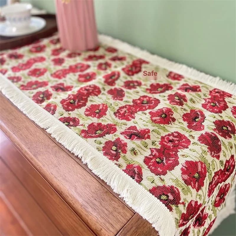 Country Style Bordløber Bomuldsblanding Blomstermotiv