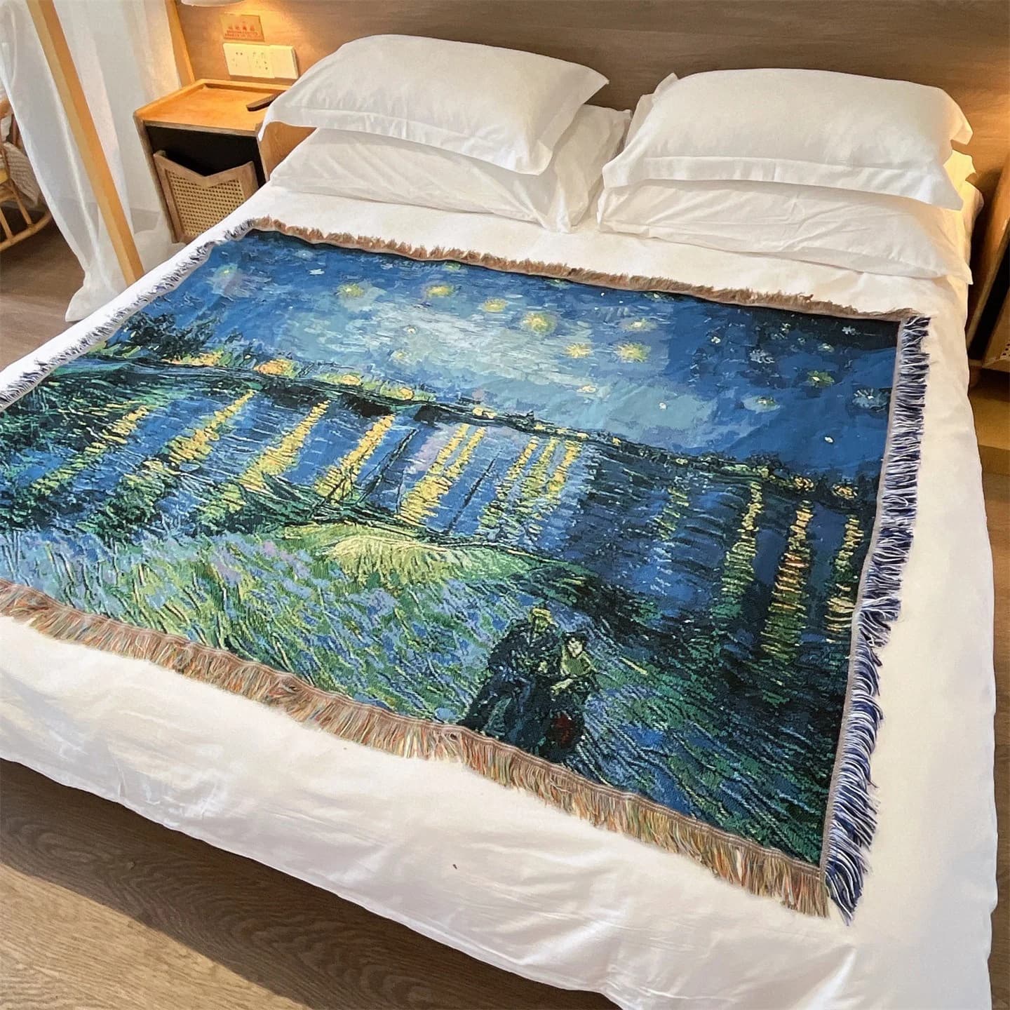Vævet tæppe i Van Gogh-stil til sofa, seng og vægdekoration 130x160 cm