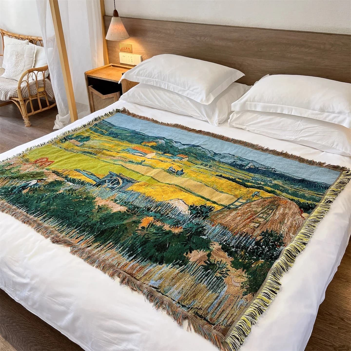 Vævet tæppe i Van Gogh-stil til sofa, seng og vægdekoration 130x160 cm