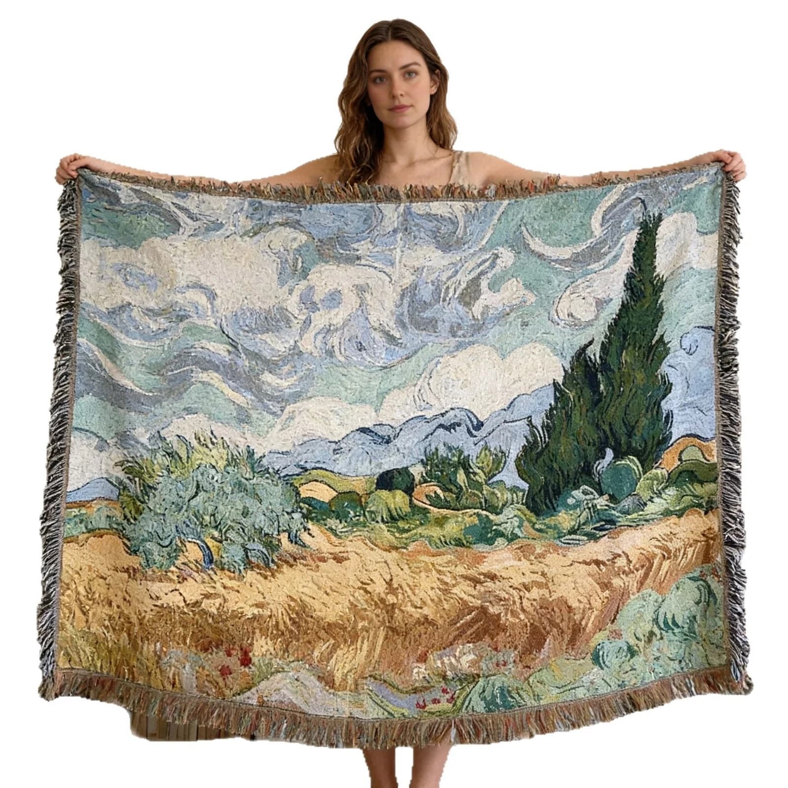 Vævet tæppe i Van Gogh-stil til sofa og vægdekoration