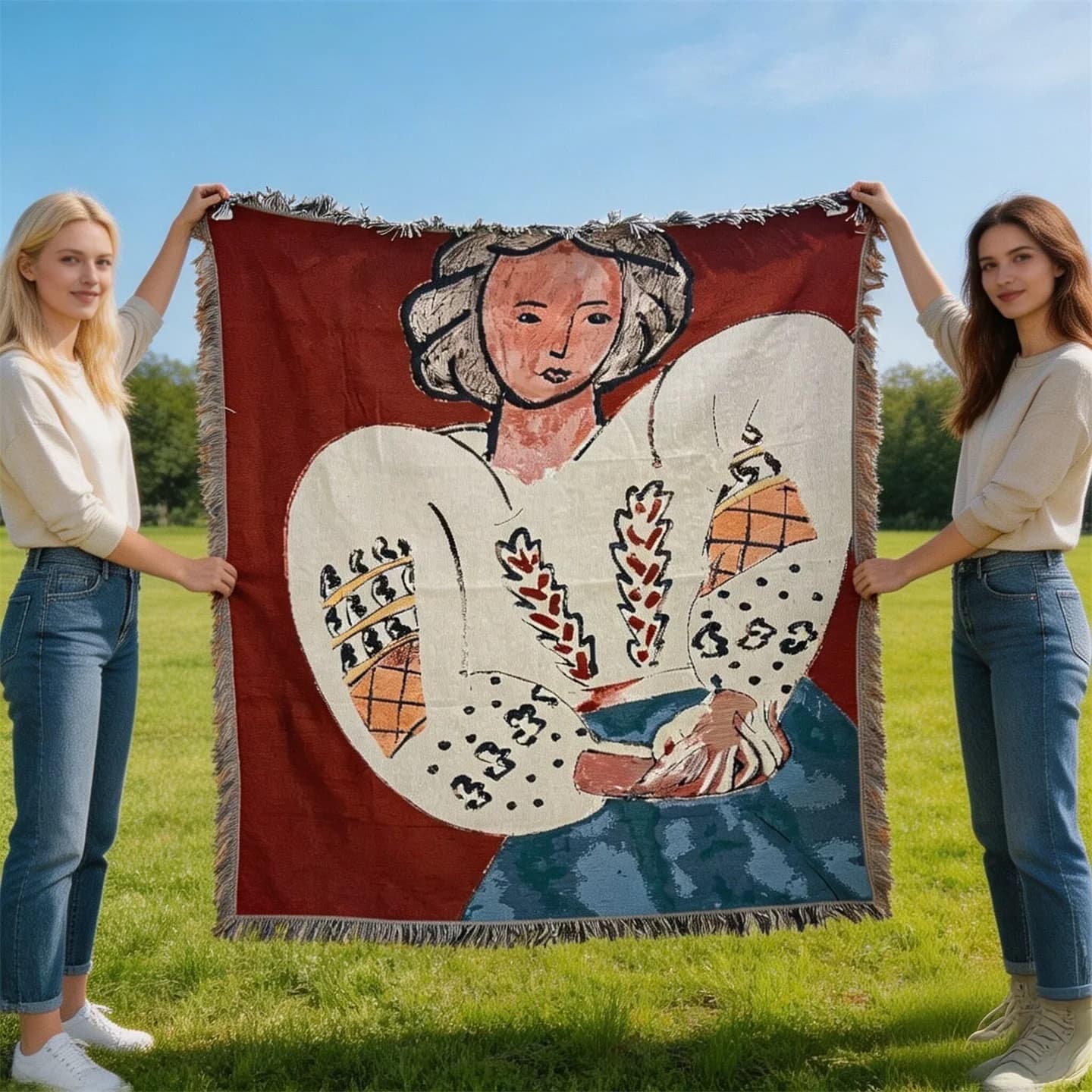 Vævet tapestrytæppe i Matisse-stil til vægdekoration