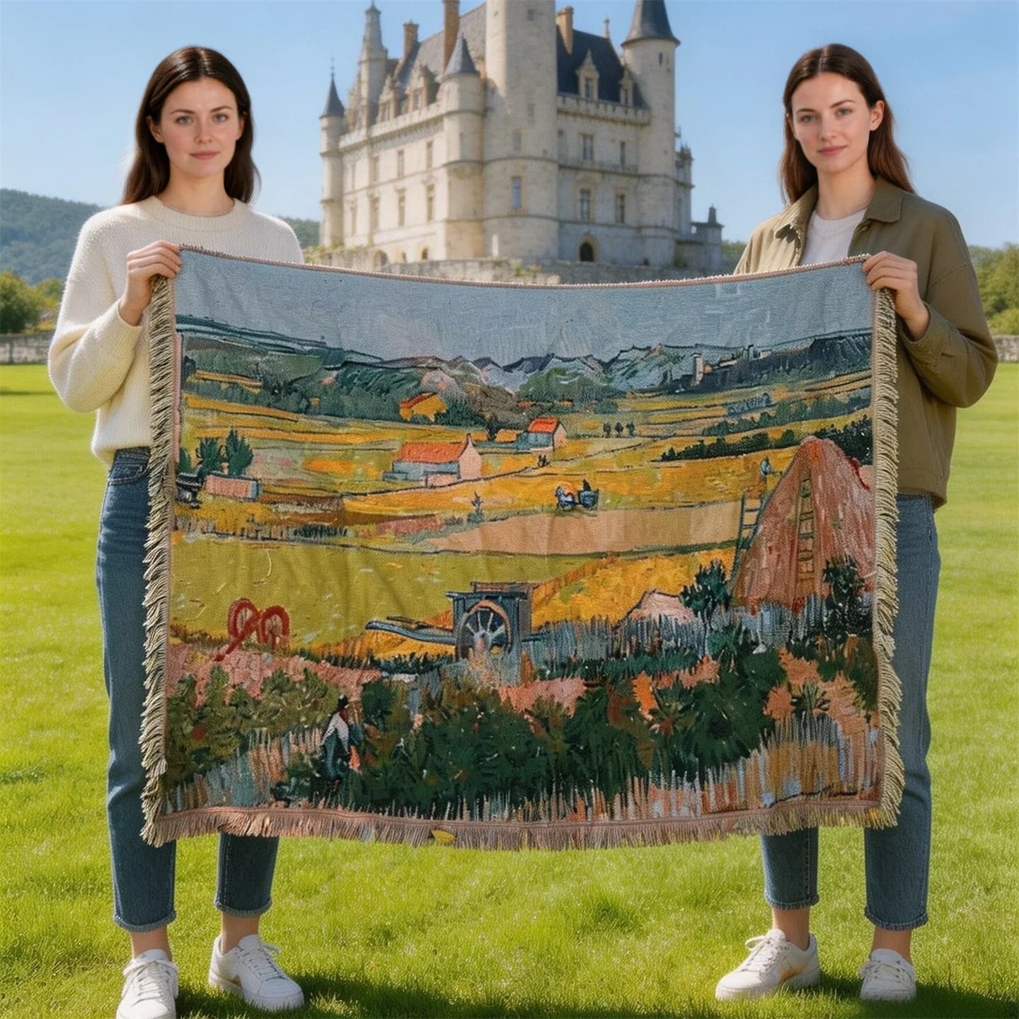 Tapestry tæppe i oliemaleri-stil til sofa og vægdekoration