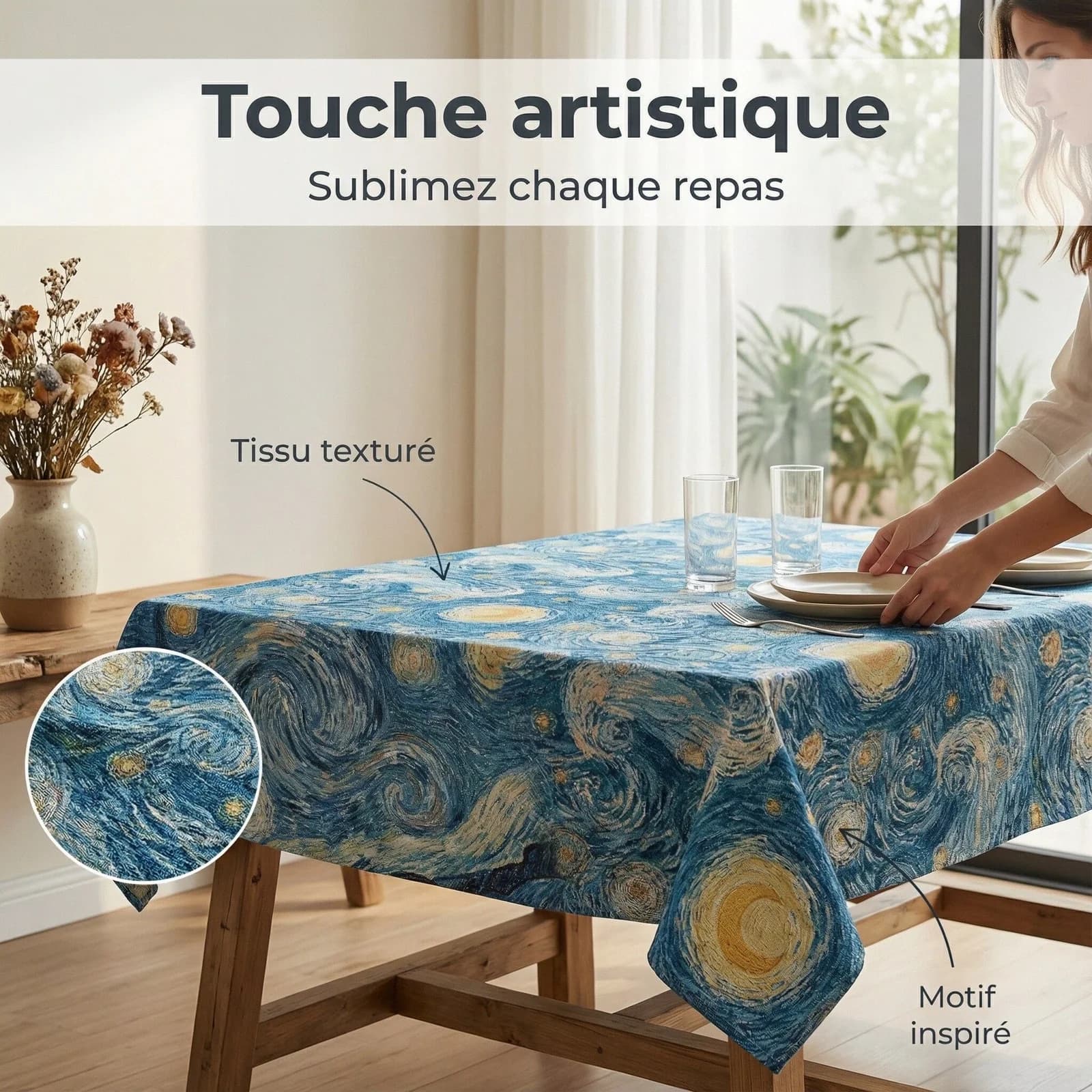 Bordløber og dug med jacquard-vævning, Stjernedragt-mønster