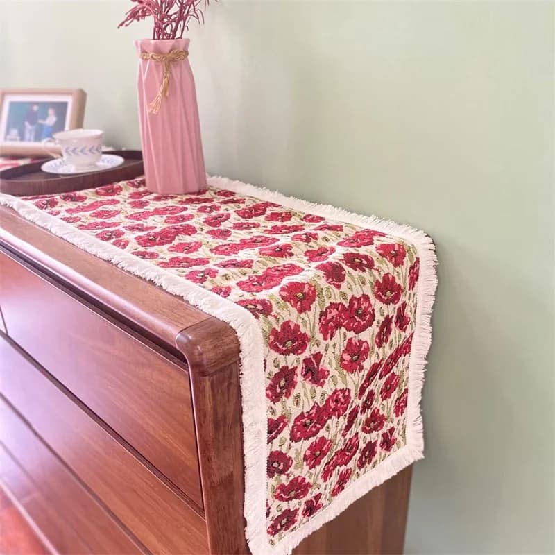 Country Style Bordløber Bomuldsblanding Blomstermotiv