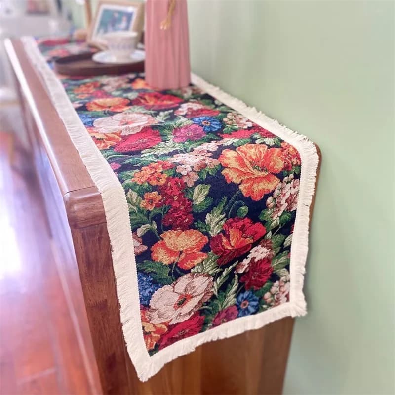 Country Style Bordløber Bomuldsblanding Blomstermotiv