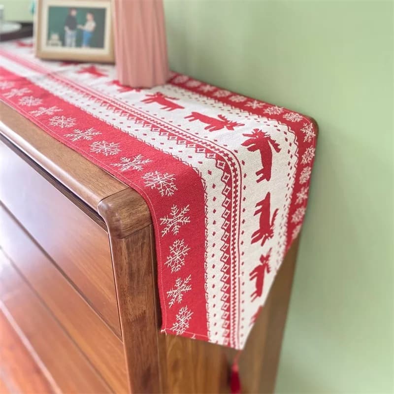 Julebordløber bomuld-linned blanding festlig dekoration til sideboard